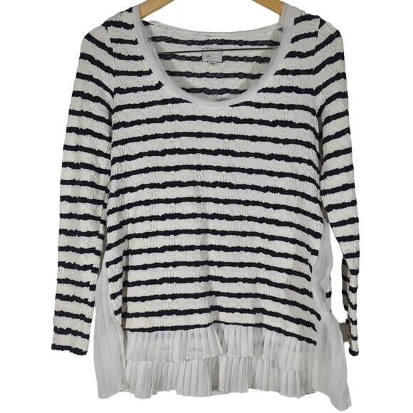 Anthropologie Postmark Textured Stripe Pleated Inset‎ Top Navy and White S - Picture 1 of 8
